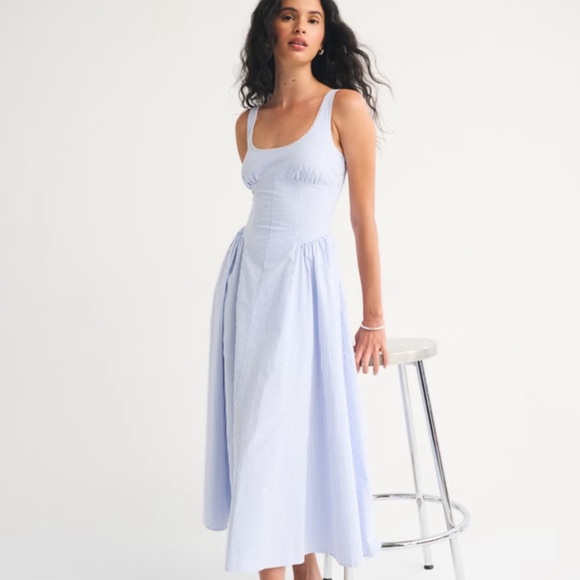 Abercrombie & Fitch Light Blue Striped Midi Dylan Dress - Picture 2 of 6